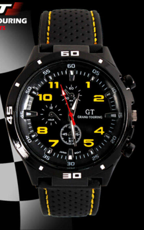 Grand Touring GT Silicone Men Sport Quartz Watch - Yellow